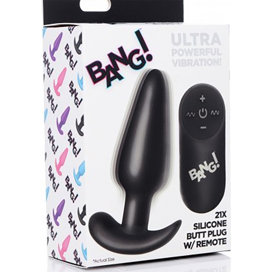 21X VIBRATING SILICONE BUTT PLUG WITH REMOTE CONTROL - BLACK image 1
