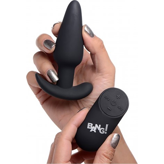 21X VIBRATING SILICONE BUTT PLUG WITH REMOTE CONTROL - BLACK image 2