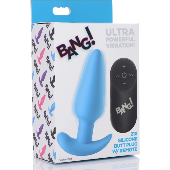 21X VIBRATING SILICONE BUTT PLUG WITH REMOTE CONTROL - BLUE image 1