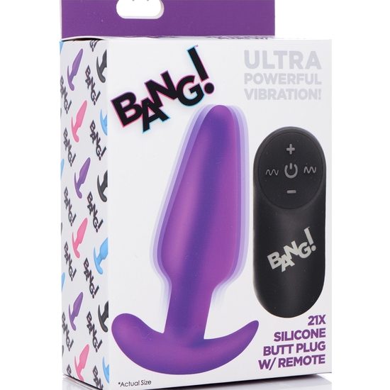 21X VIBRATING SILICONE BUTT PLUG WITH REMOTE CONTROL - PURPLE image 1