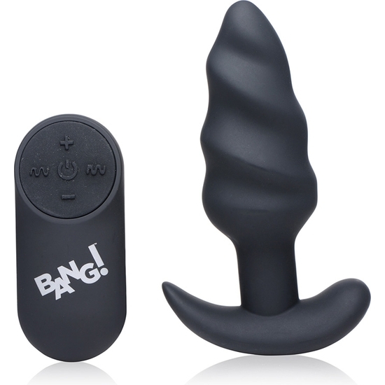 21X VIBRATING SILICONE SWIRL BUTT PLUG WITH REMOTE - BLACK image 0