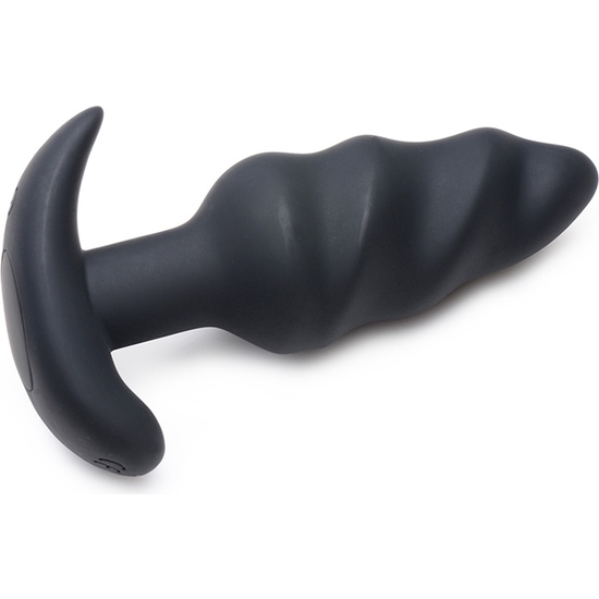 21X VIBRATING SILICONE SWIRL BUTT PLUG WITH REMOTE - BLACK image 2