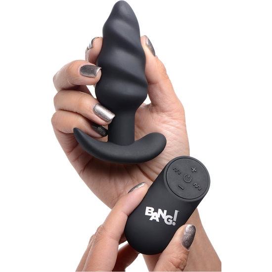 21X VIBRATING SILICONE SWIRL BUTT PLUG WITH REMOTE - BLACK image 4