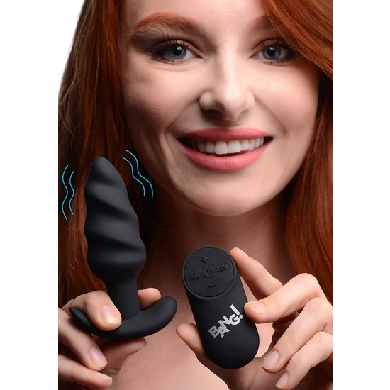 21X VIBRATING SILICONE SWIRL BUTT PLUG WITH REMOTE - BLACK image 5