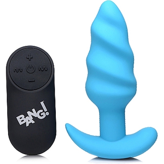 21X VIBRATING SILICONE SWIRL BUTT PLUG WITH REMOTE - BLUE image 0