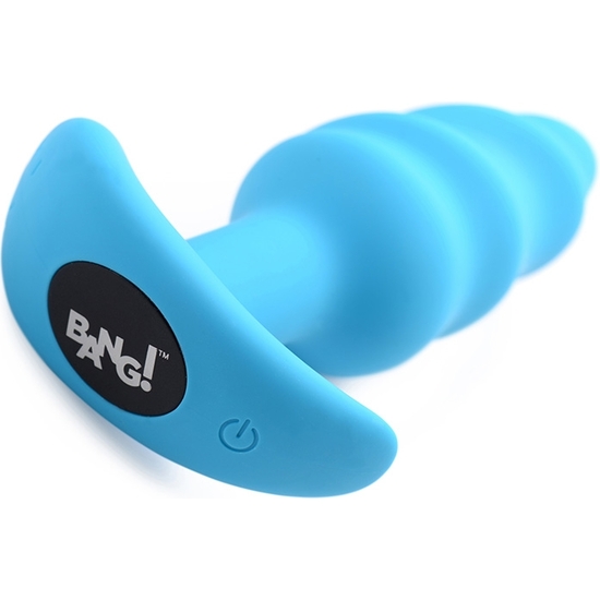 21X VIBRATING SILICONE SWIRL BUTT PLUG WITH REMOTE - BLUE image 2