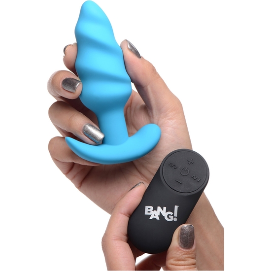 21X VIBRATING SILICONE SWIRL BUTT PLUG WITH REMOTE - BLUE image 4