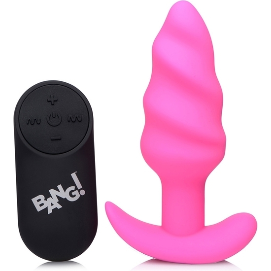 21X VIBRATING SILICONE SWIRL BUTT PLUG WITH REMOTE - PINK image 0