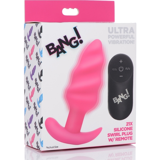 21X VIBRATING SILICONE SWIRL BUTT PLUG WITH REMOTE - PINK image 1