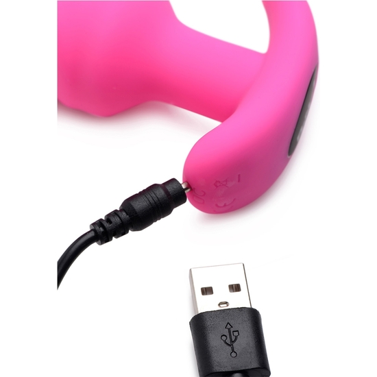 21X VIBRATING SILICONE SWIRL BUTT PLUG WITH REMOTE - PINK image 3