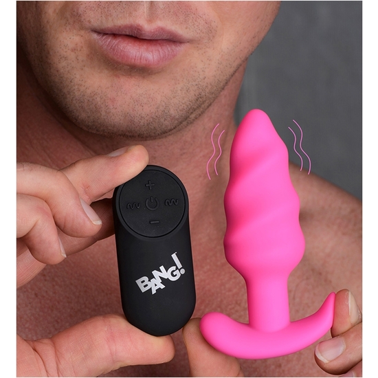 21X VIBRATING SILICONE SWIRL BUTT PLUG WITH REMOTE - PINK image 5