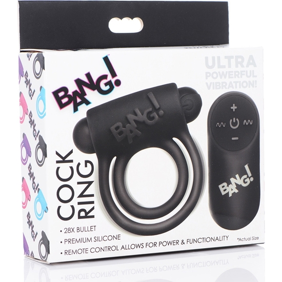 SILICONE COCK RING AND BULLET WITH REMOTE CONTROL - BLACK image 1
