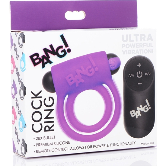SILICONE COCK RING AND BULLET WITH REMOTE CONTROL - PURPLE image 1