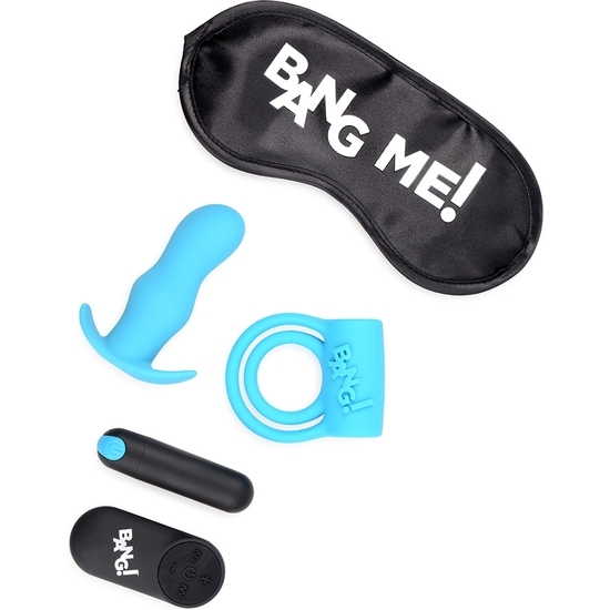 DUO BLAST RING, BUTT PLUG, BULLET, AND BLINDFOLD KIT - BLUE image 0