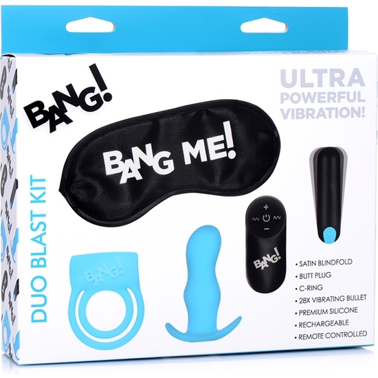 DUO BLAST RING, BUTT PLUG, BULLET, AND BLINDFOLD KIT - BLUE image 3