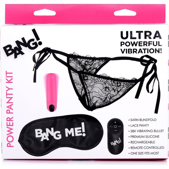 POWER PANTY LACE PANTIES, BULLET, AND BLINDFOLD KIT - PINK image 1