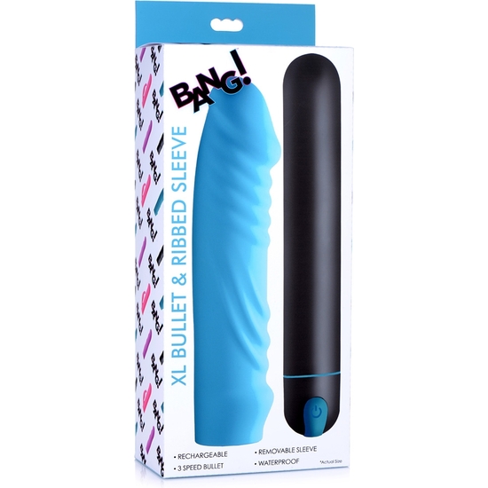 XL BULLET AND RIBBED SILICONE SLEEVE - BLUE image 1