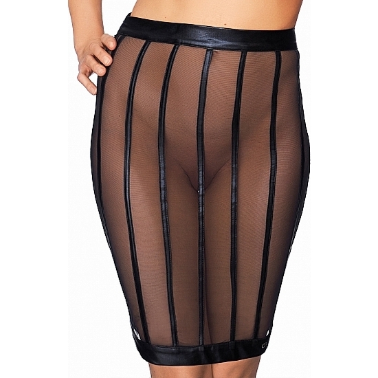 SOCORRO WETLOOK AND MESH STRIPED PENCIL SKIRT - BLACK  image 0