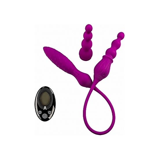 DOUBLE ENDED VIBRATOR 2X WITH REMOTE - PURPLE image 0