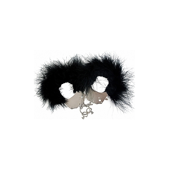 METAL AND FEATHER HANDCUFFS - BLACK image 0