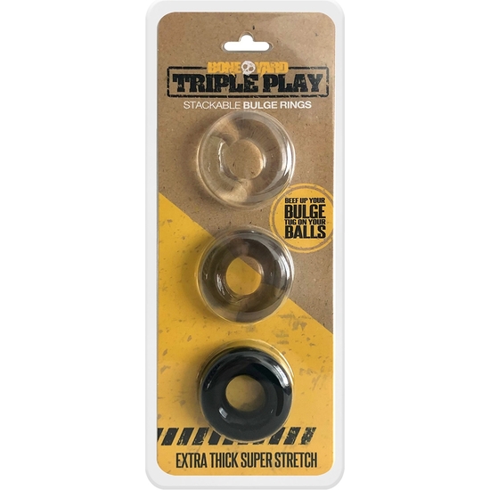 TRIPLE PLAY COCK RING - BLACK - GRAY - CLEAR image 1