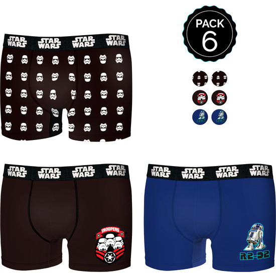 SET DE 6 BOXERS INFANTIL STAR WARS 35% ALGODÓN / 65 POLIÉSTER DISEÑOS VARIADOS image 0