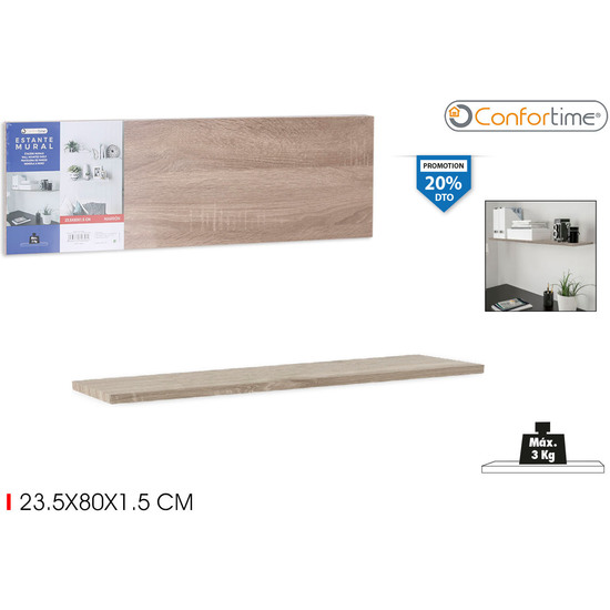 ESTANTE MURAL MDF 23.5X80X1.5 BR. CONFORTIME image 0