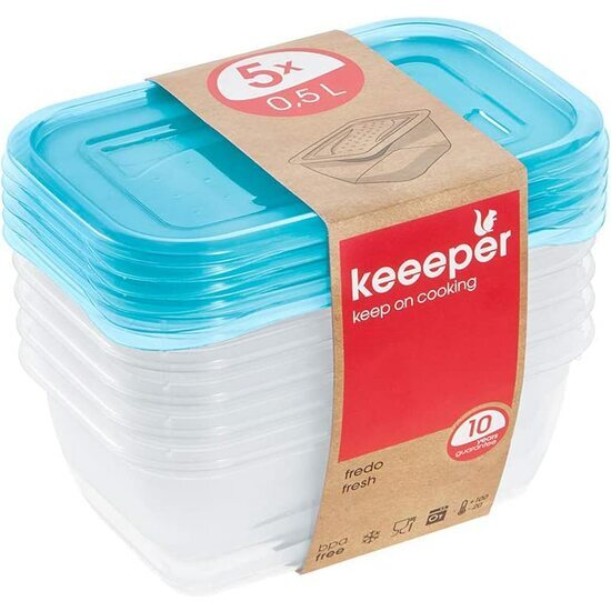 SET DE 5 FIAMBRERAS, 5 X 500 ML, 15,5 X 10,5 X 6 CM, FREDO FRESH, AZUL TRANSPARENTE image 0